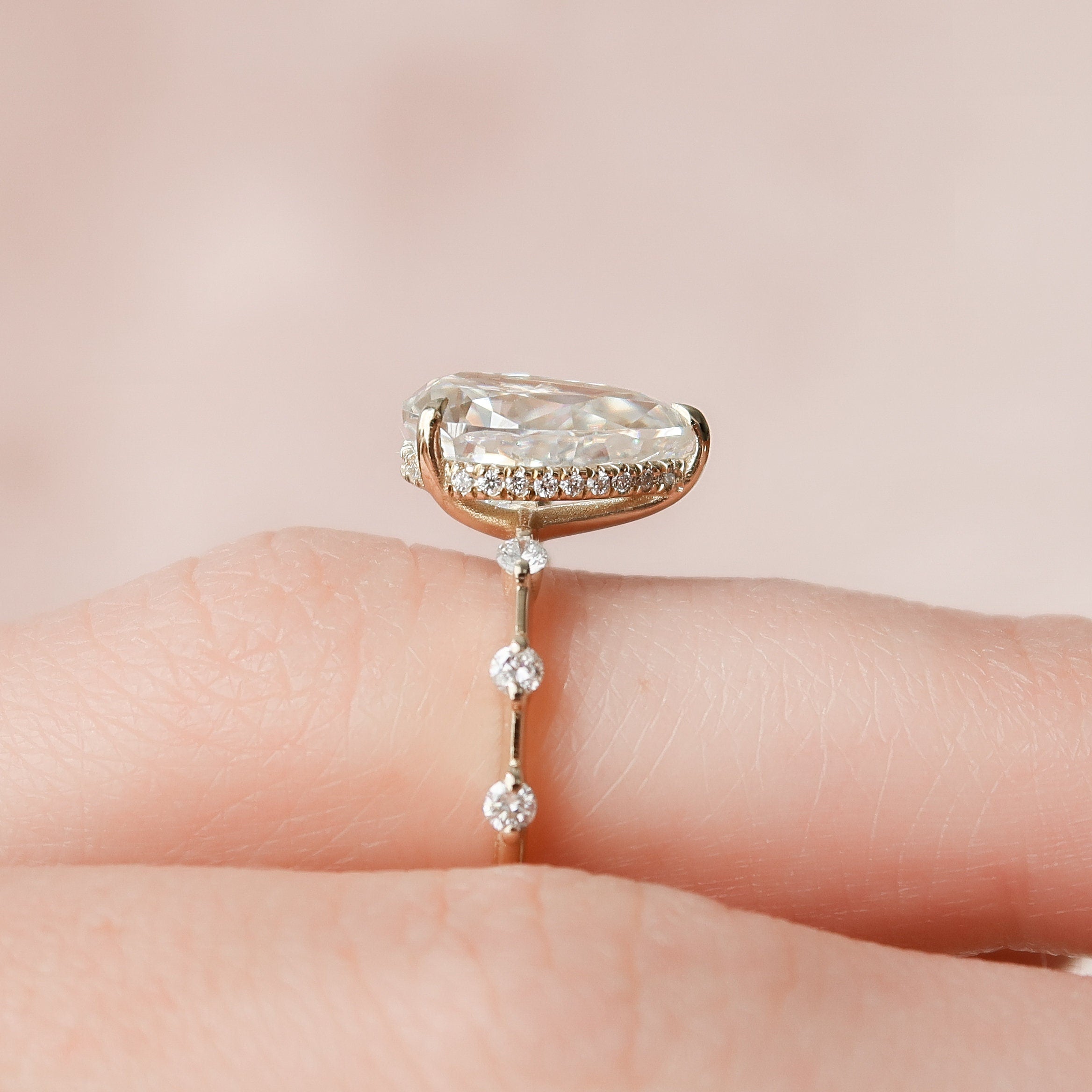 2.0 CT Pear Dainty Pave & Hidden Halo Moissanite Engagement Ring 9