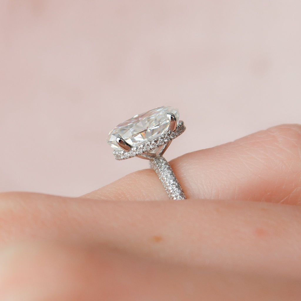 3.0 CT Oval Solitaire & Pave Setting Moissanite Engagement Ring 3