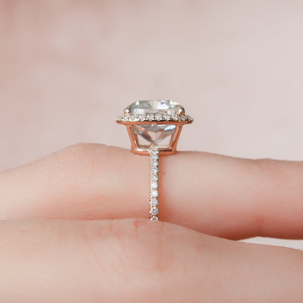 5.0 CT Cushion Halo & Pave Moissanite Engagement Ring 5