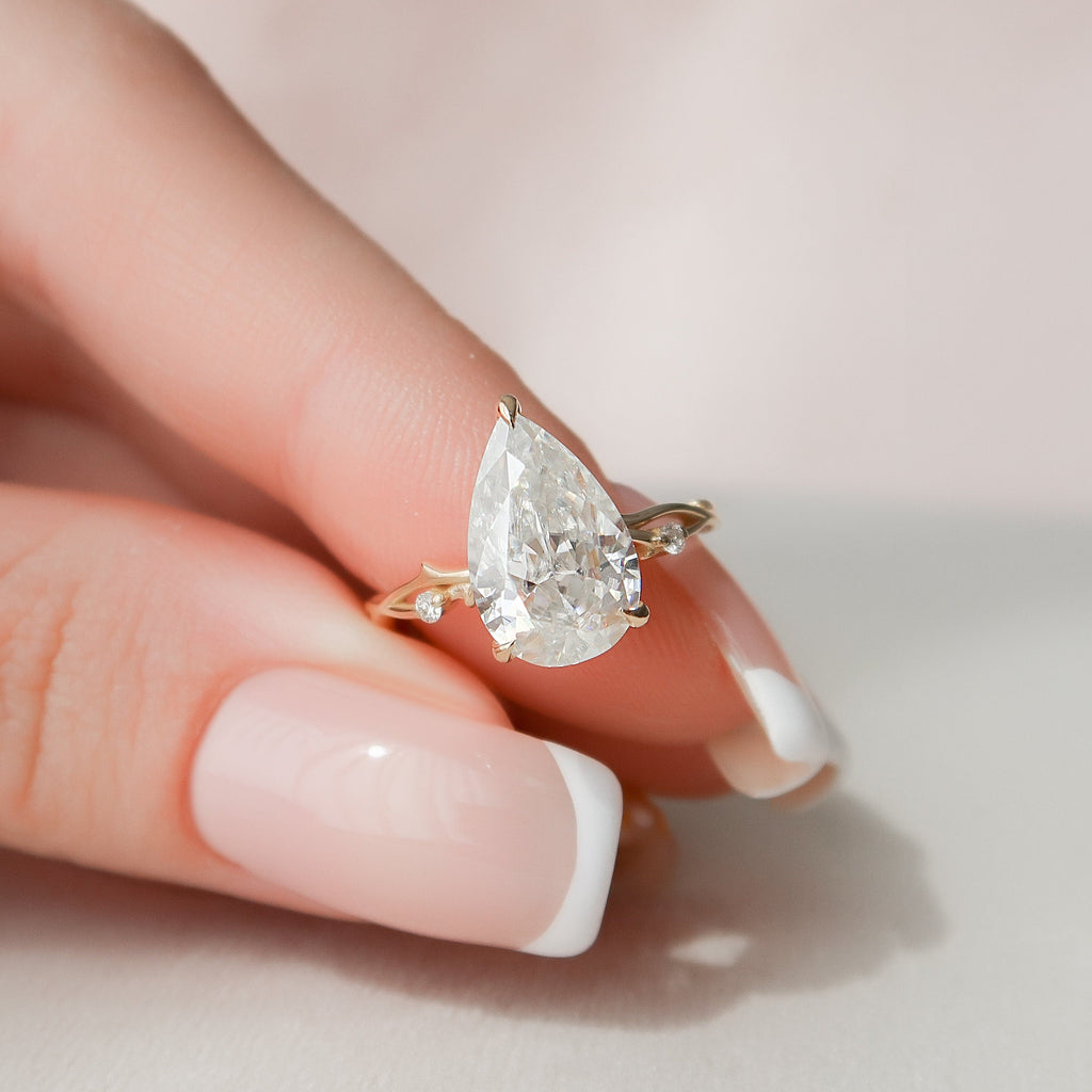 2.5 CT Pear Cut Solitaire & Twig Pave Moissanite Engagement Ring 8