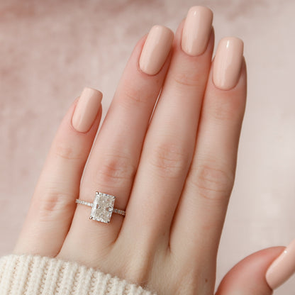 3.0 CT Radiant Pave Hidden Halo Moissanite Engagement Ring 1