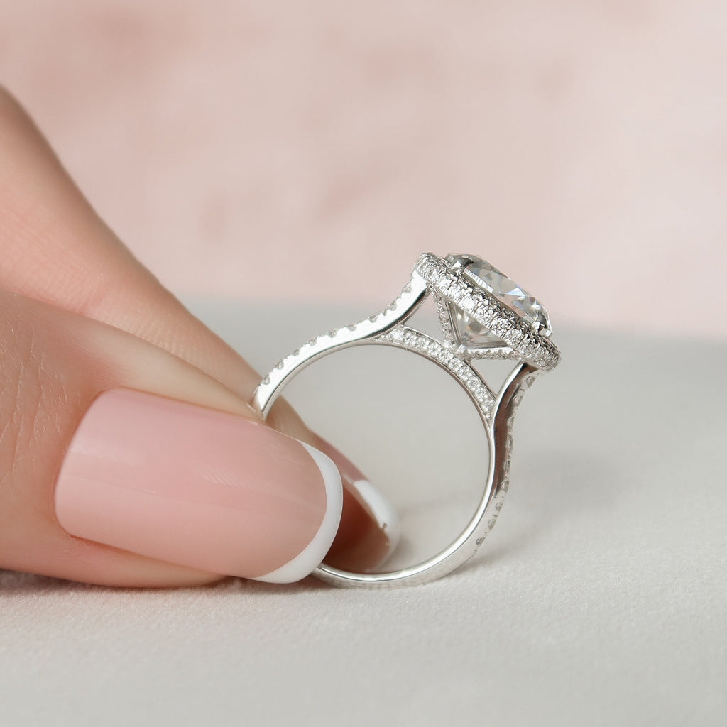 3.5 CT Round Halo & Pave Style Moissanite Engagement Ring 7