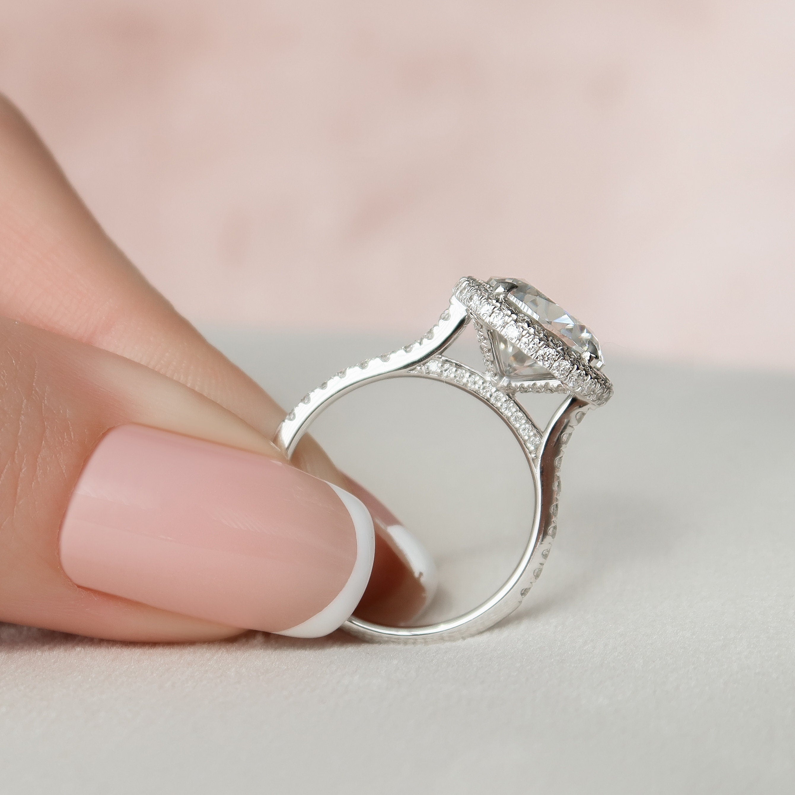 3.5 CT Round Halo & Pave Style Moissanite Engagement Ring 7