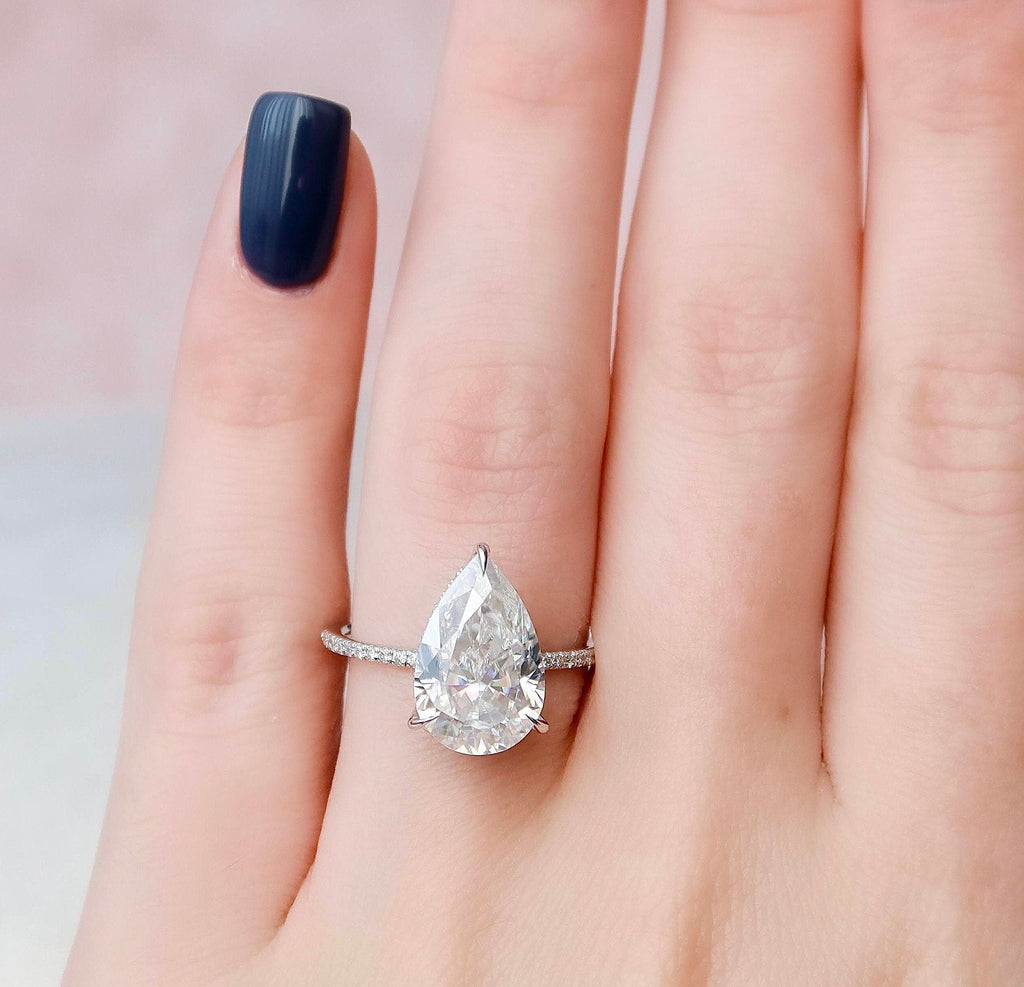 4.5 CT Pear Cut Hidden Halo Style  Moissanite Engagement Ring 6