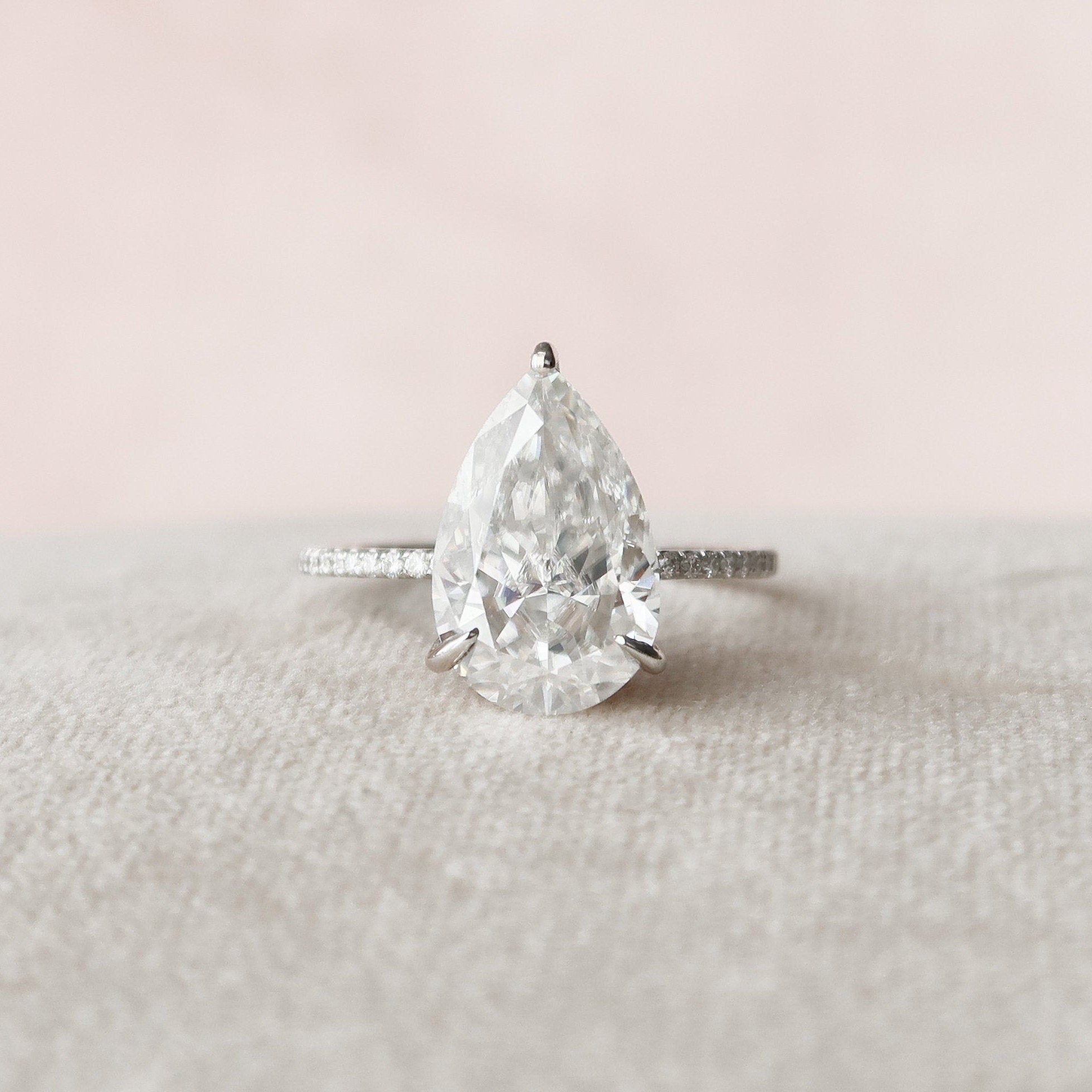 4.5 CT Pear Cut Hidden Halo Style  Moissanite Engagement Ring 4