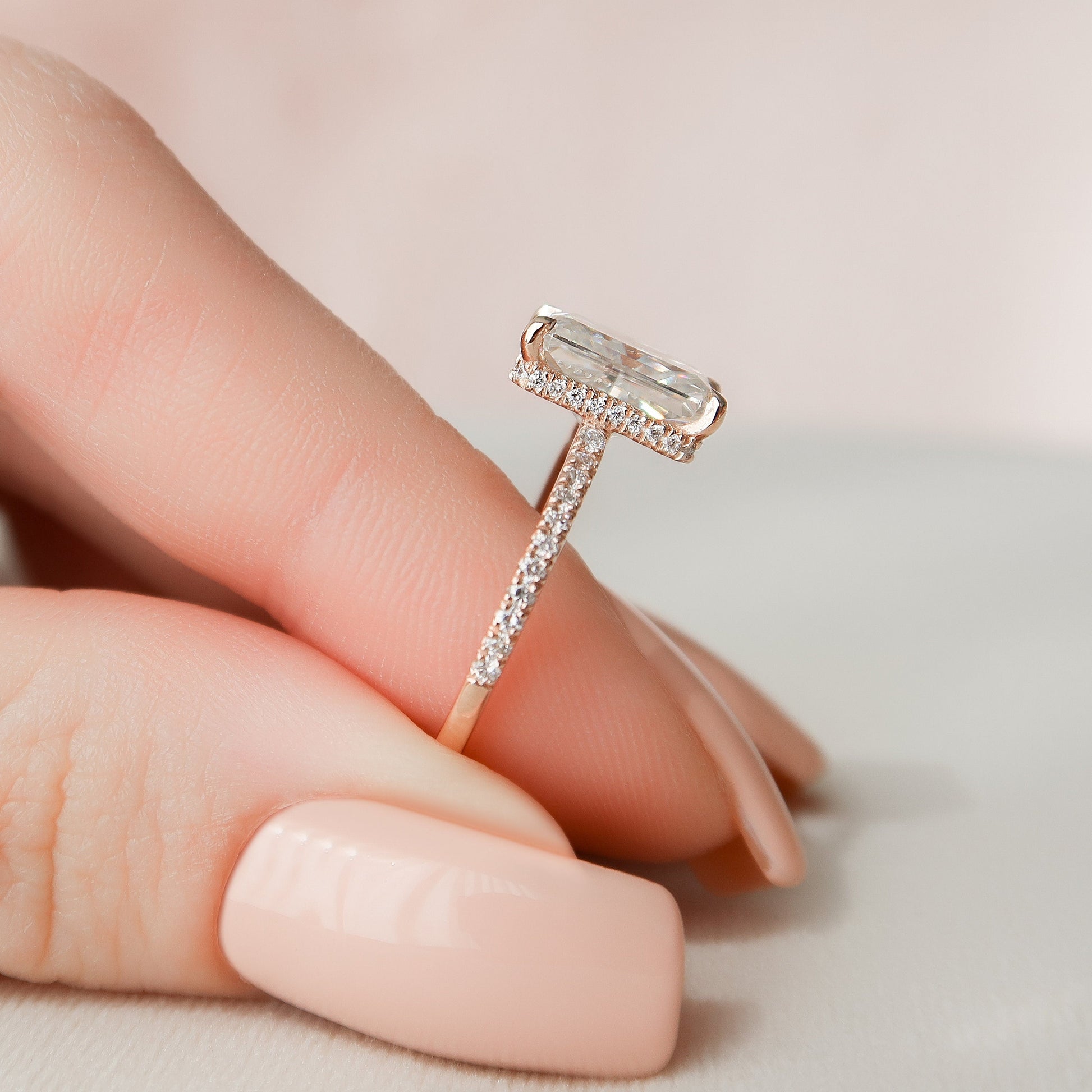 3.0 CT Radiant Pave Hidden Halo Moissanite Engagement Ring 6