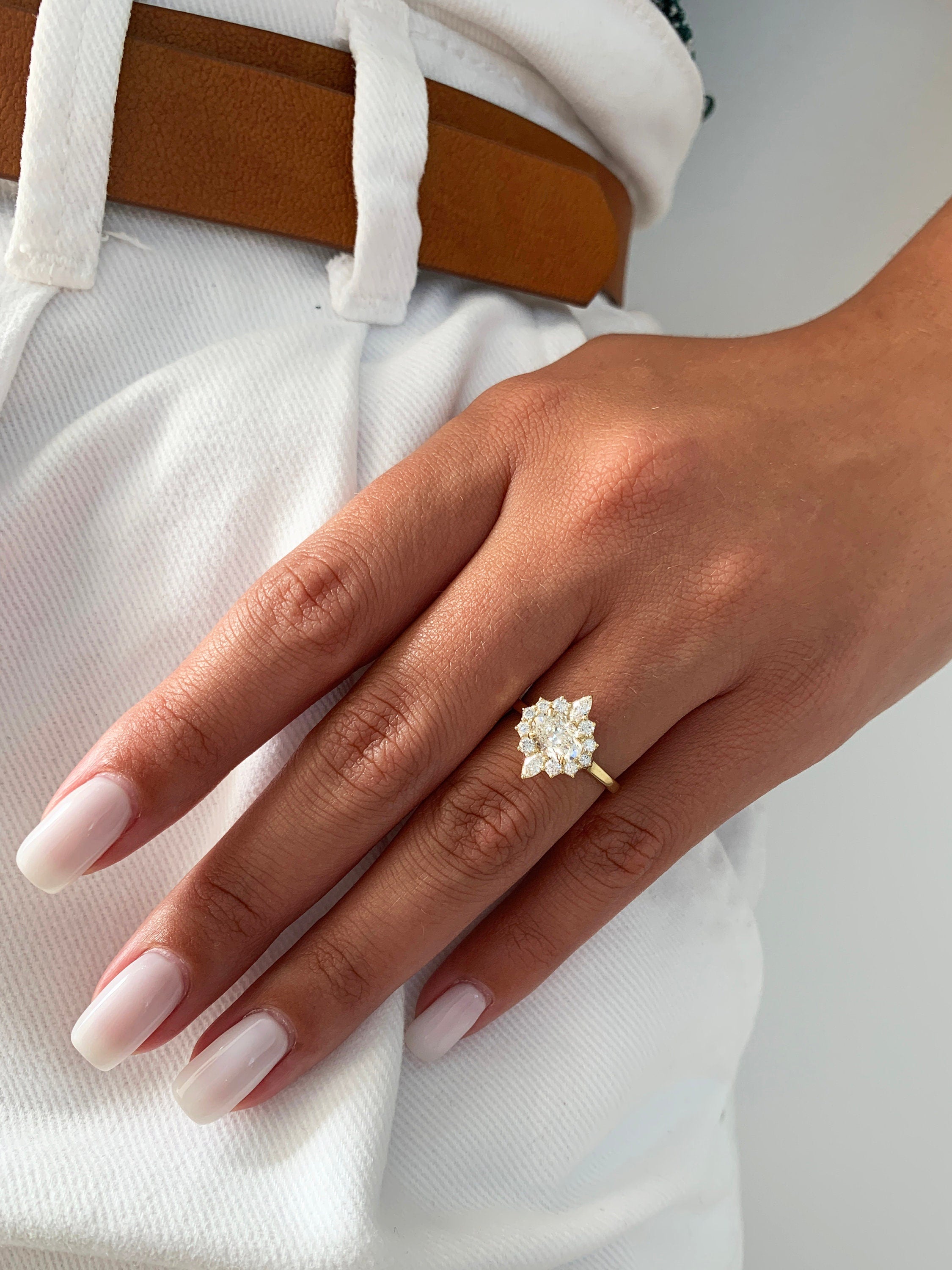 Oval Cluster Lab Grown Diamond Engagement Ring