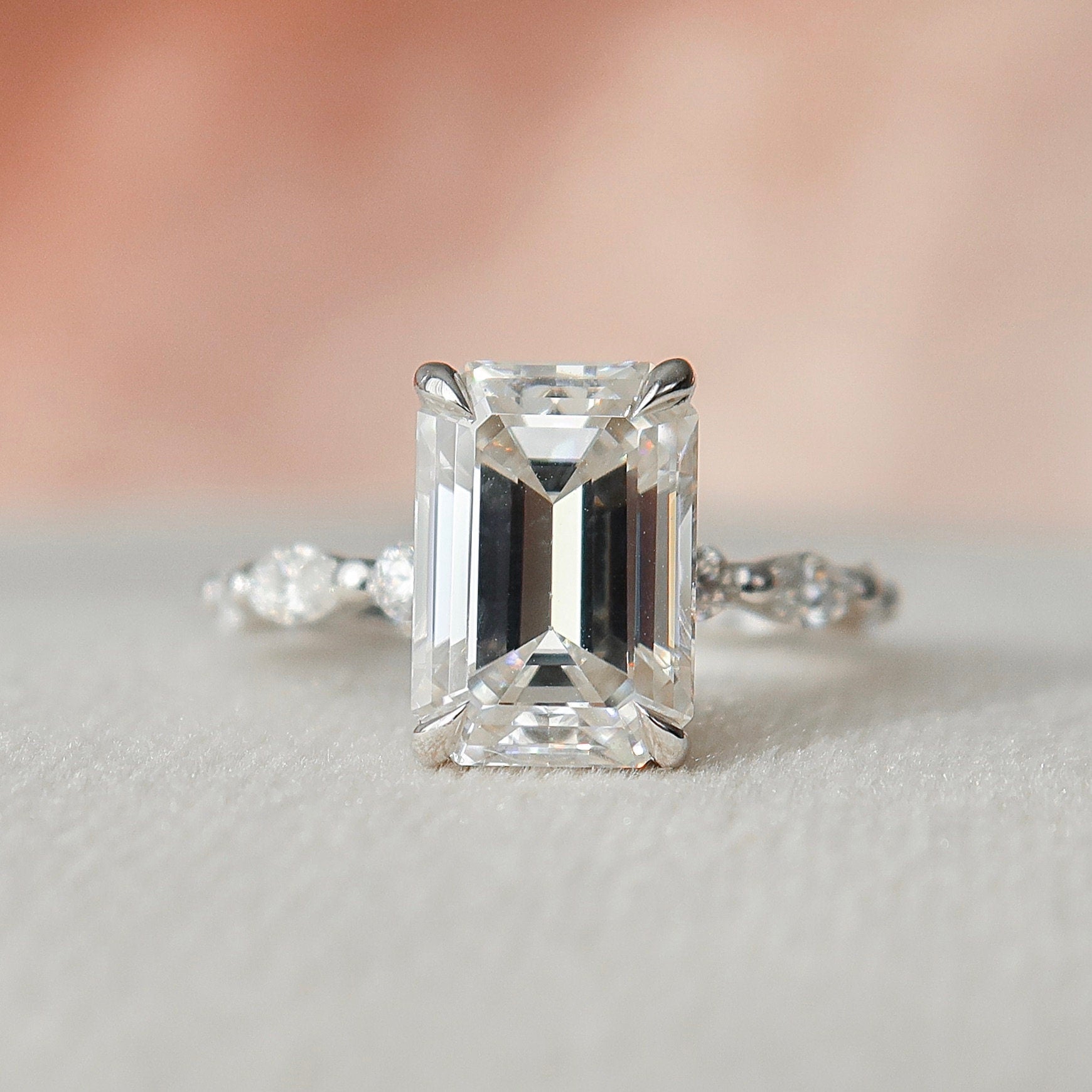 3.0 CT Emerald Hidden Halo Setting Moissanite Engagement Ring 4