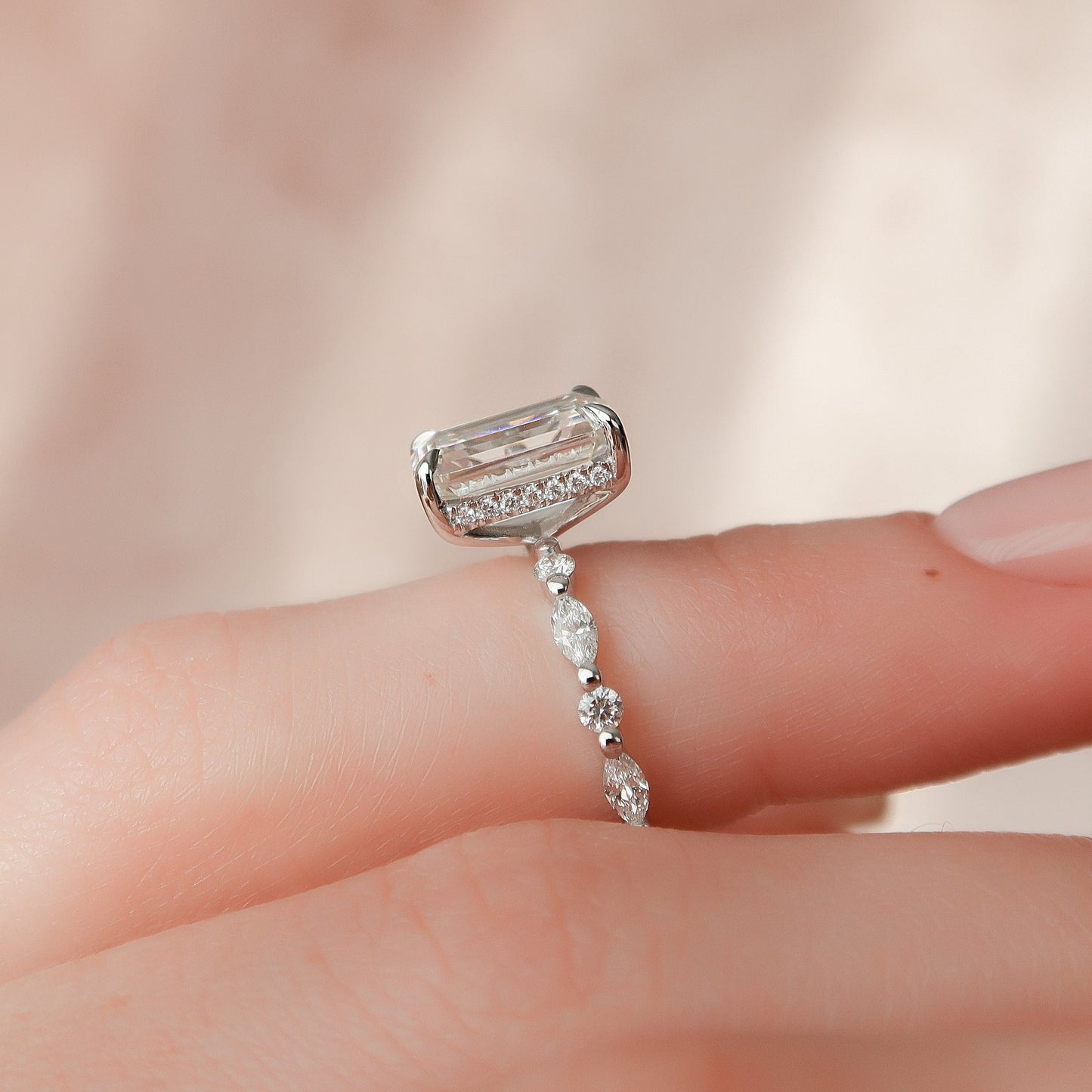 3.0 CT Emerald Hidden Halo Setting Moissanite Engagement Ring 10