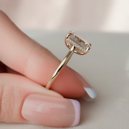 3.0 CT Emerald Cut Hidden Halo Moissanite Engagement Ring 6