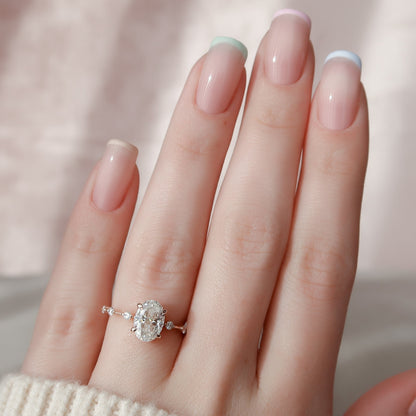 1.5 CT Oval Cut Dainty Pave Moissanite Engagement Ring 1