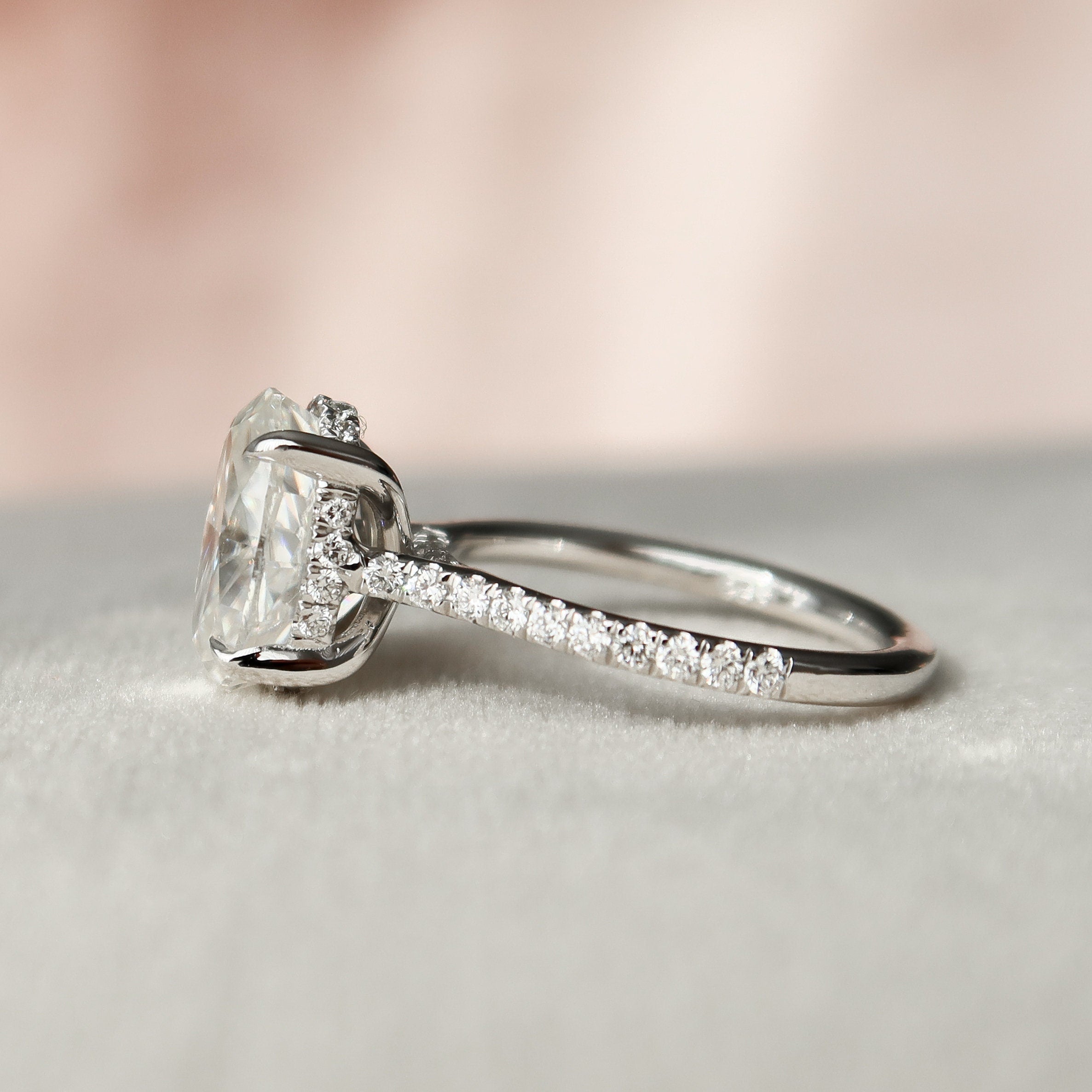 2 CT Oval Cut Moissanite Engagement Ring With Pave Setting 2
