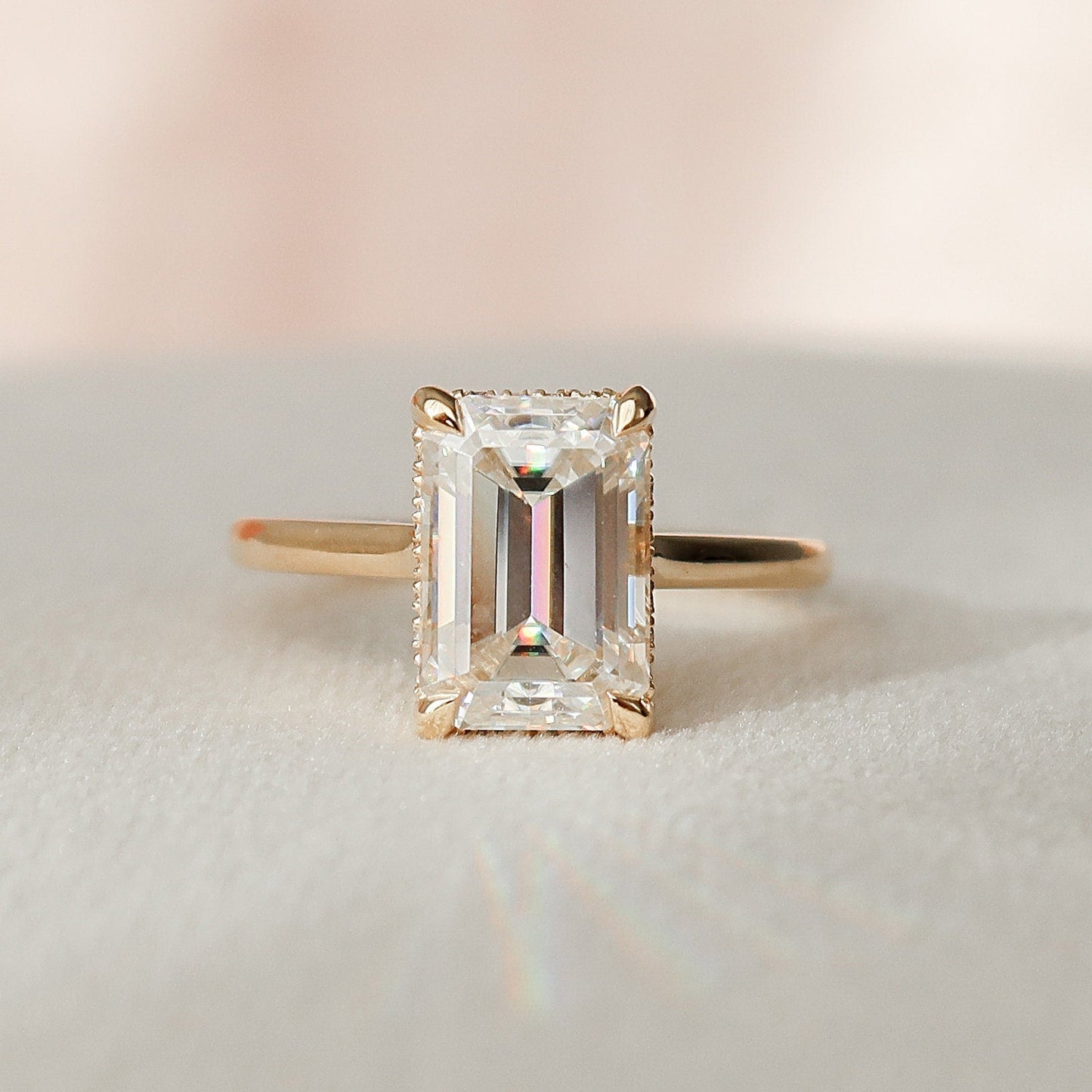 3.0 CT Emerald Cut Hidden Halo Moissanite Engagement Ring 7