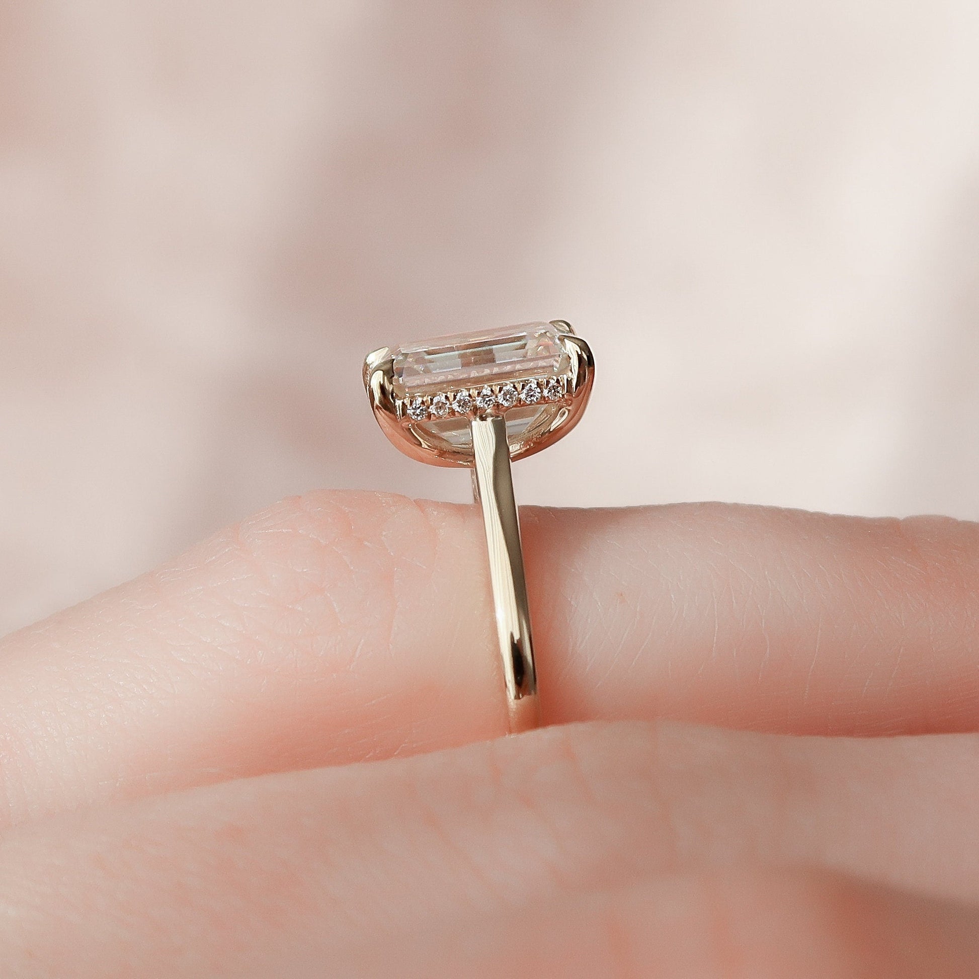 3.0 CT Emerald Cut Hidden Halo Moissanite Engagement Ring 4