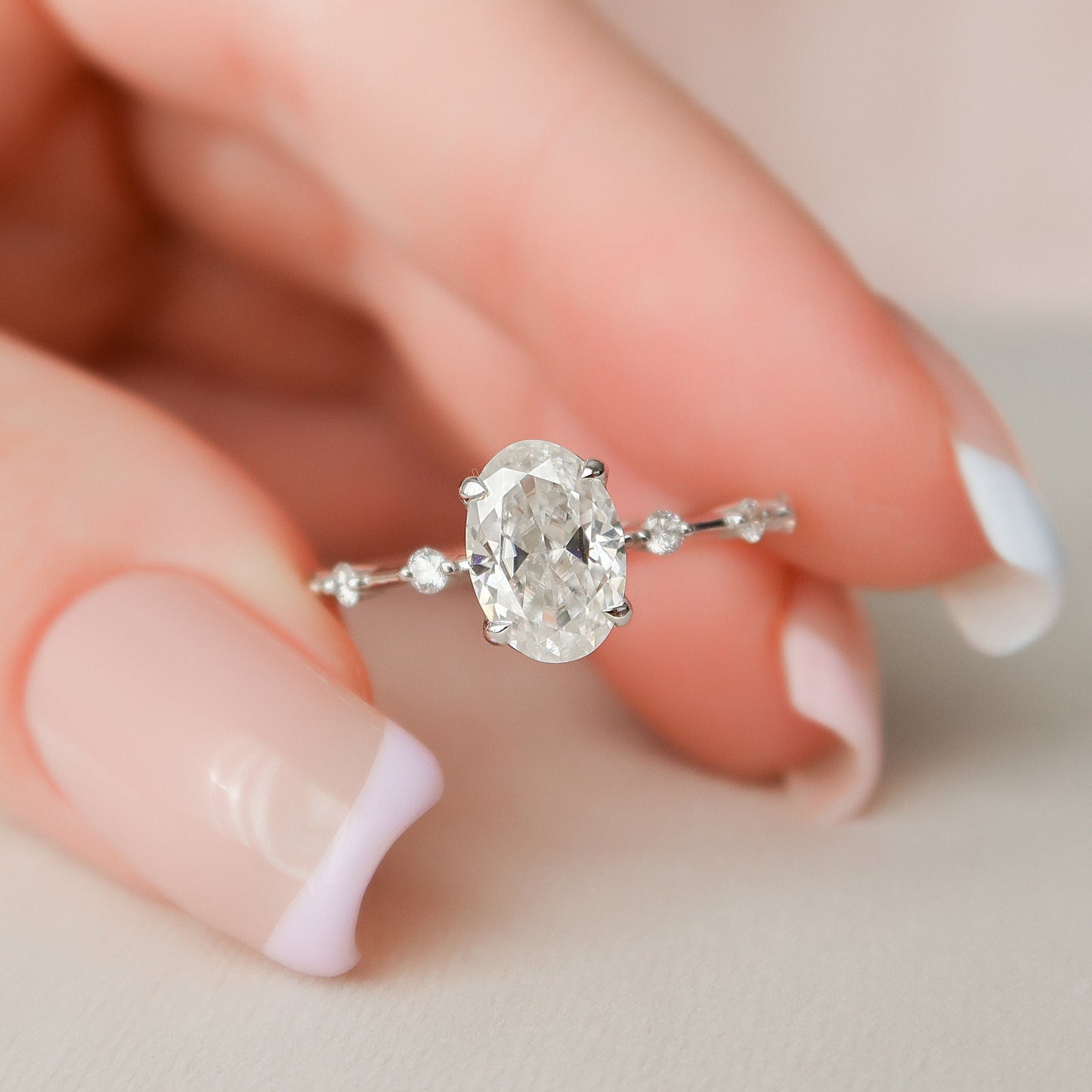 1.5 CT Oval Cut Dainty Pave Moissanite Engagement Ring 2