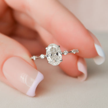 1.5 CT Oval Cut Dainty Pave Moissanite Engagement Ring 2