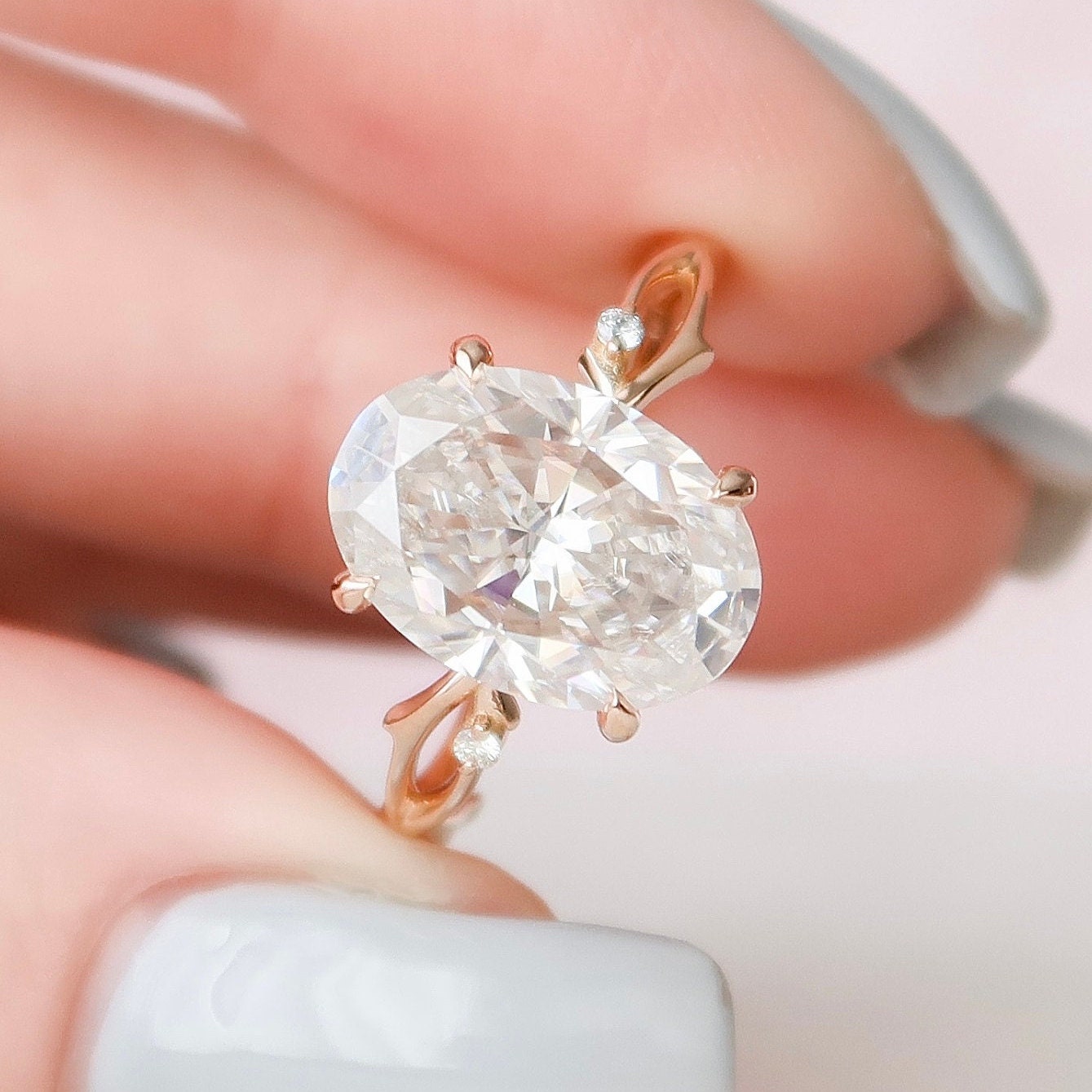 5.0 CT Oval Cut Twig Pave Style Moissanite Engagement Ring 2