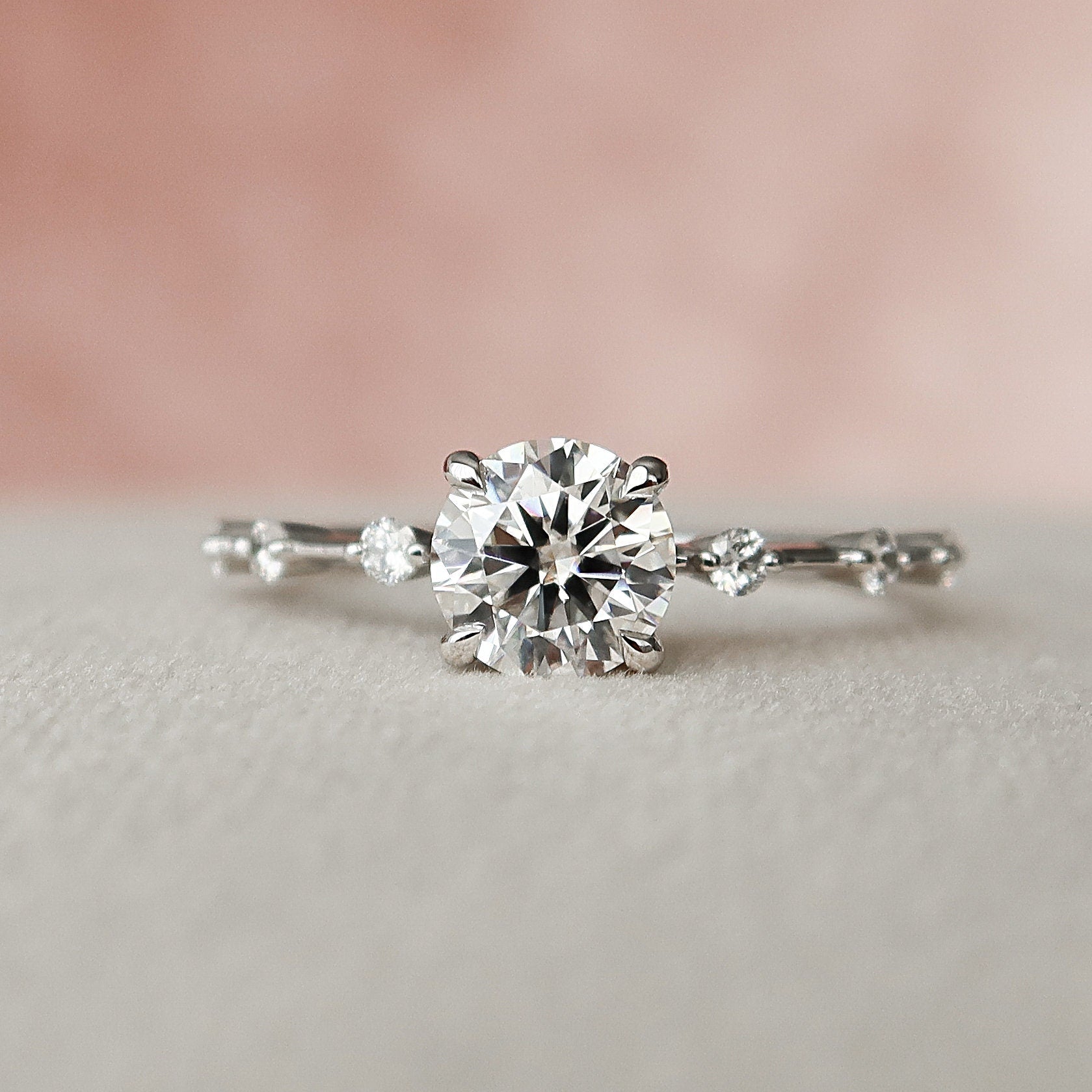 1.0 CT Round Dainty Pave Moissanite Engagement Ring 5