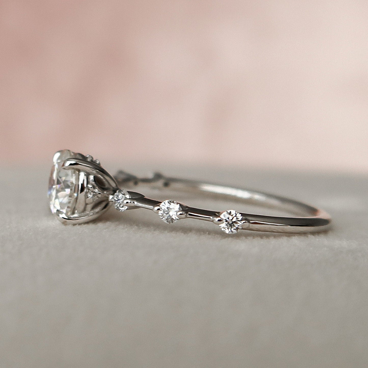 1.0 CT Round Dainty Pave Moissanite Engagement Ring 3