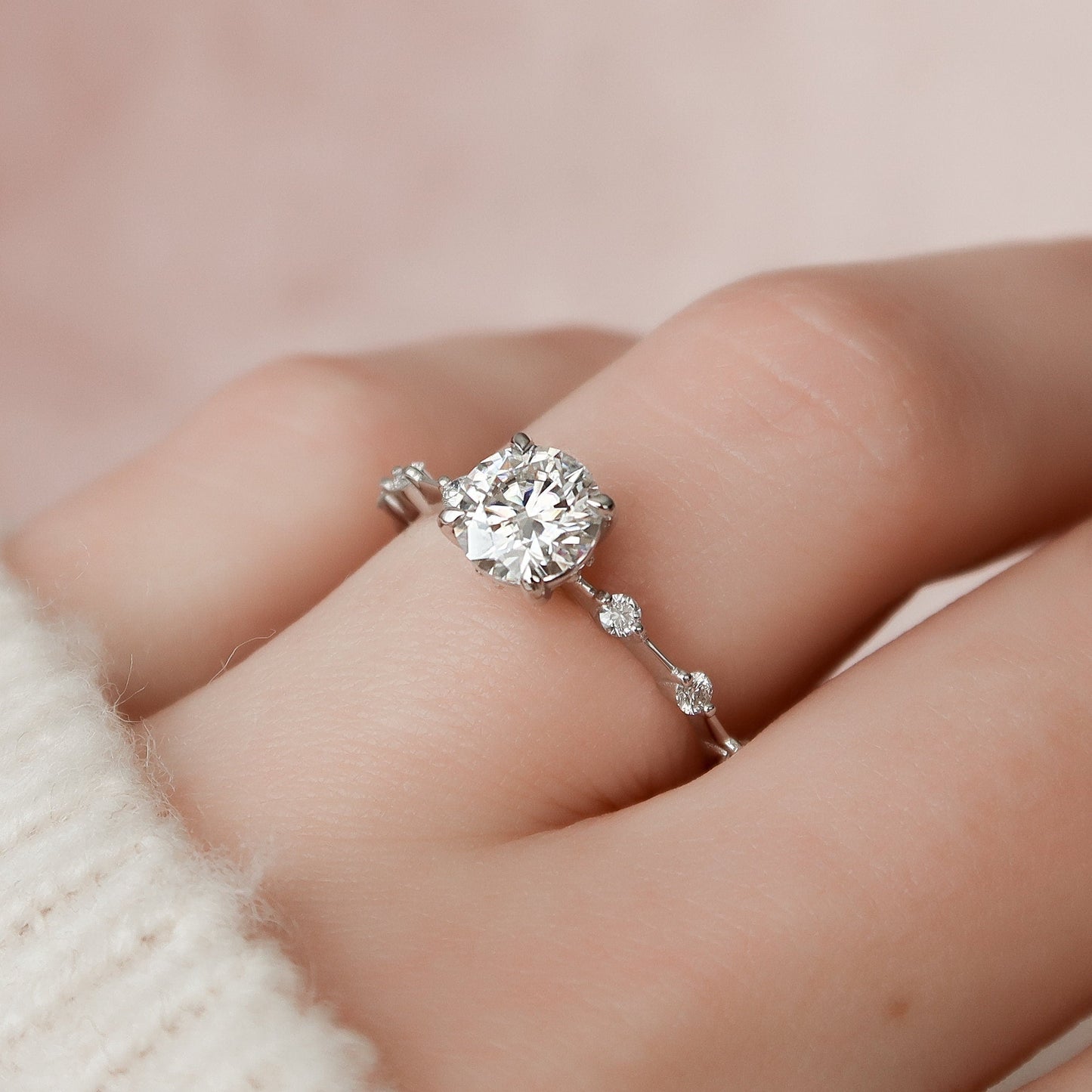 1.0 CT Round Dainty Pave Moissanite Engagement Ring 4