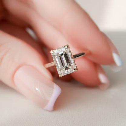 3.0 CT Emerald Cut Hidden Halo Moissanite Engagement Ring 2