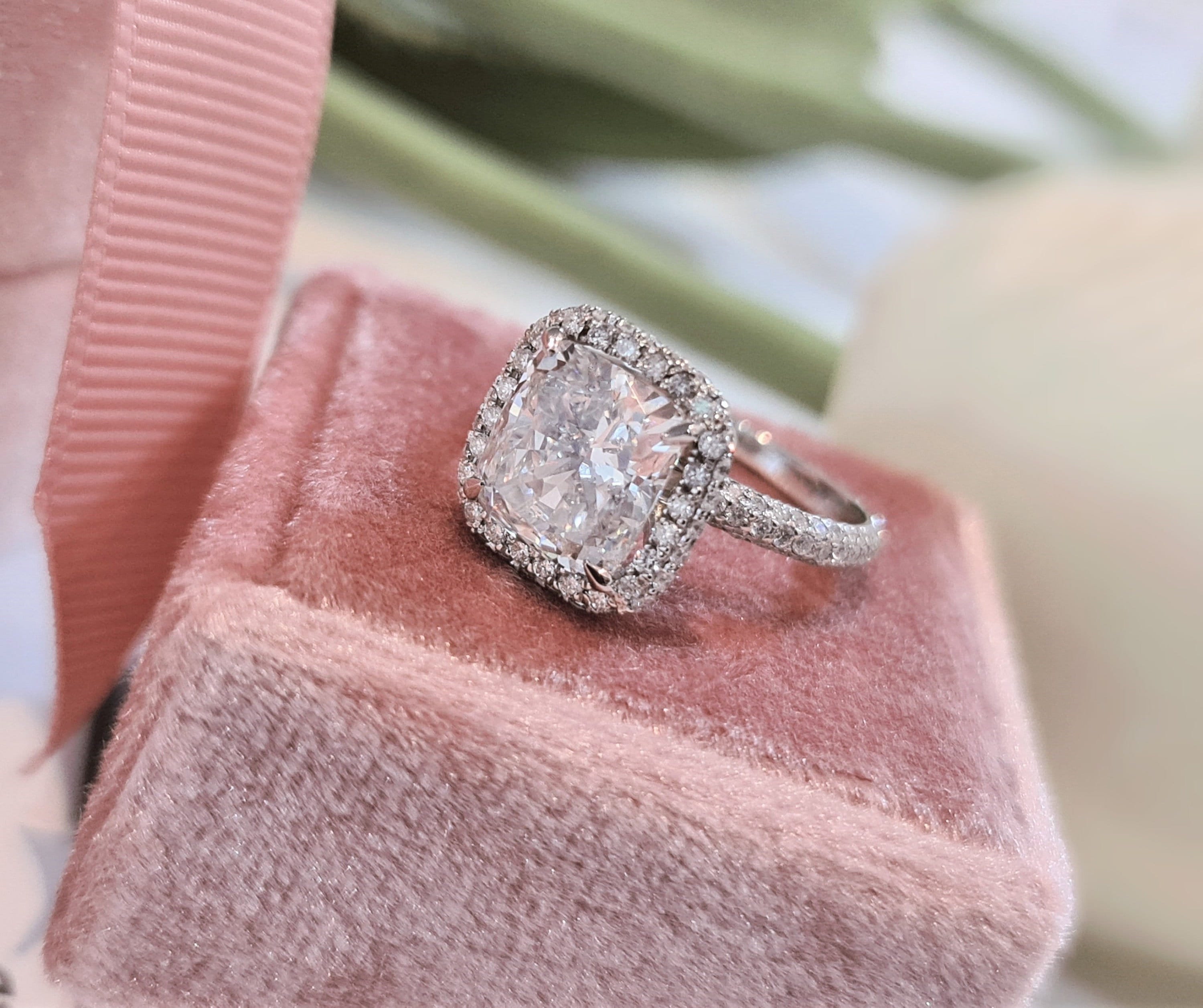 Cushion Halo & Pave Lab Grown Diamond Engagement Ring