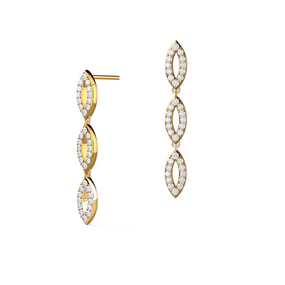 1.0 TCW Round Cut Moissanite Three Drop Earrings in Gold 1