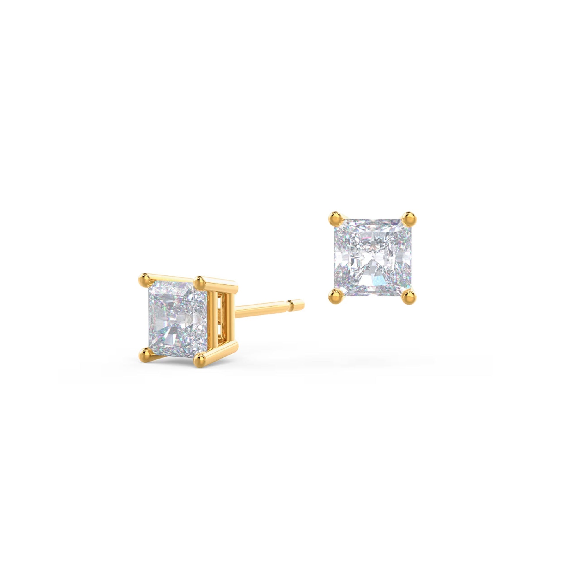 1.50 TCW Princess Shape Moissanite Stud Earrings in Gold 2